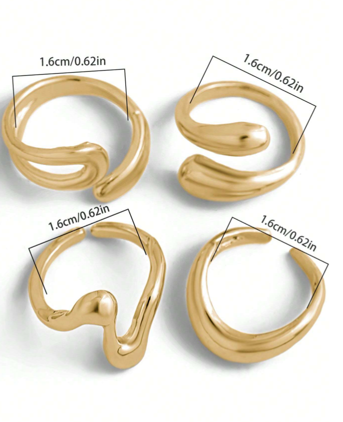 4pcs Vintage Adjustable Gold Rings Set