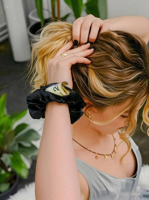 1pc Velvet Hair Ring Hidden Pocket