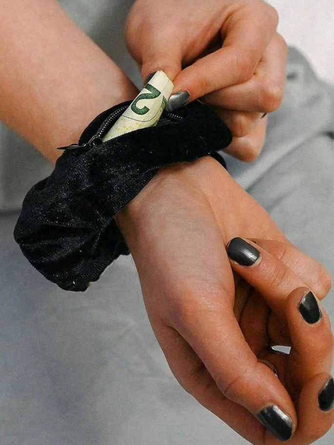 1pc Velvet Hair Ring Hidden Pocket